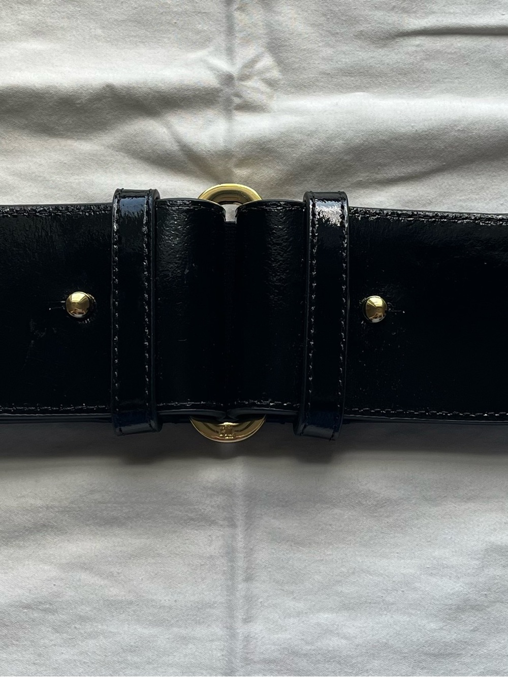 Lauren Ralph Lauren Black Patent Leather and Elastic Tab Stretch Belt Sz Med EUC - Picture 4 of 14